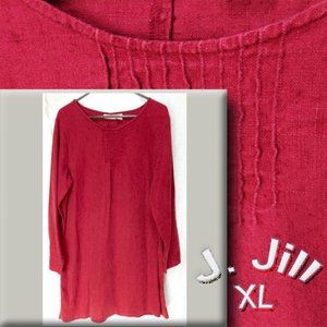 J. Jill Dark Brick Red Linen Tunic Dress W/Pintuck Neck Design Size XL (T-215)